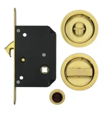 Click Here To Enlarge This Photo Of FB81PVDSB - Zoo Hardware Fulton & Bray Sliding Door Privacy Lock Set &lpar;35-45mm Thick Doors&rpar; - PVD Satin Brass