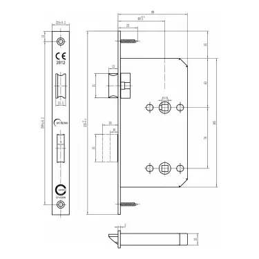 Click Here To Enlarge This Photo Of Eclipse 71413 DIN Bathroom Lock 60mm - &lpar;22mm Square Forend&rpar; - Satin Stainless Steel