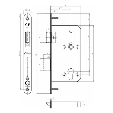 Click Here To Enlarge This Photo Of Eclipse 71420 DIN Euro Sashlock 60mm - &lpar;22mm Radius Forend&rpar; - Satin Stainless Steel
