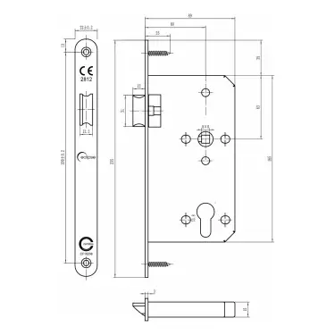Click Here To Enlarge This Photo Of Eclipse 71421 DIN Latch 60mm - &lpar;22mm Radius Forend&rpar; - Satin Stainless Steel