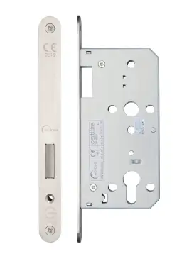 Click Here To Enlarge This Photo Of Eclipse 71442 DIN Euro Deadlock 55mm - &lpar;24mm Radius Forend&rpar; - Satin Stainless Steel
