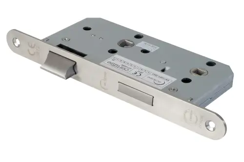 Click Here To Enlarge This Photo Of Eclipse 71443 DIN Bathroom Lock 55mm - &lpar;24mm Radius Forend&rpar; - Satin Stainless Steel