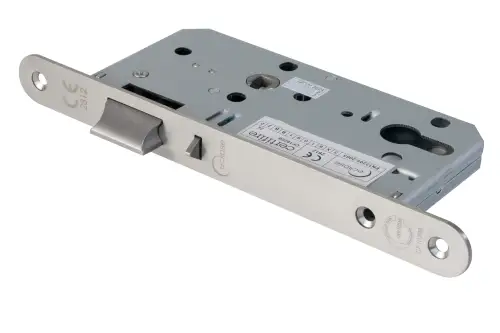 Click Here To Enlarge This Photo Of Eclipse 71444 DIN Nightlatch 55mm - &lpar;24mm Radius Forend&rpar; - Satin Stainless Steel