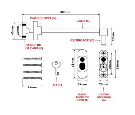 Click Here To Enlarge This Photo Of TSSCWRBROWN - TSS British Standard Cable Window Restrictor - Brown