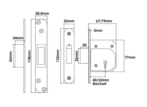 Click Here To Enlarge This Photo Of TSSRETROMDL25S - TSS Retro Fit British Standard 5 Lever Mortice Deadlock 67mm Satin Chrome &lpar;Chubb 3G114E&rpar;
