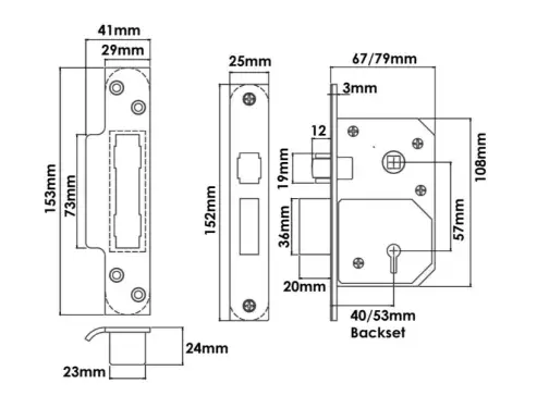 Click Here To Enlarge This Photo Of TSSRETROMSL25S - TSS Retro Fit British Standard 5 Lever Mortice Sashlock 67mm Satin Chrome &lpar;Chubb 3K74E&rpar;