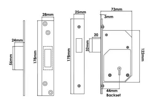Click Here To Enlarge This Photo Of TSSRETROUPMDL3S - TSS British Standard Retro Fit 5 Lever Upright Mortice Deadlock 73mm Satin Chrome &lpar;Chubb 3G110&rpar;