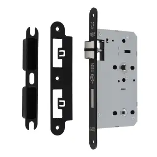 DLX7860WCMB&sol;R - Carlisle Brass Eurospec DIN Bathroom Lock 60mm Backset &lpar;Radius Forend&rpar; - Matt Black