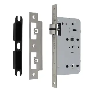 DLX7860WCSSS - Carlisle Brass Eurospec DIN Bathroom Lock 60mm Backset &lpar;Square Forend&rpar; - Satin Stainless Steel