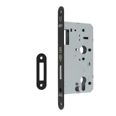 Click Here To Enlarge This Photo Of DLX0060EPMB&sol;R - Carlisle Brass Eurospec DIN Euro Deadlock 60mm Backset &lpar;Radius Forend&rpar; - Matt Black