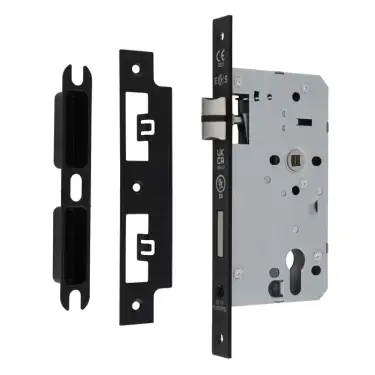 Click Here To Enlarge This Photo Of DLX7260ESCMB - Carlisle Brass Eurospec DIN Euro Escape Lock 60mm Backset &lpar;Square Forend&rpar; - Matt Black