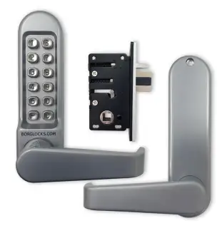 BORG Locks BL5402 SC Medium&sol;Heavy Duty Digital Lock &lpar;Flat Bar&rpar; with Free Passage Mode &lpar;28mm Latch for Aluminium&sol;Narrow Stile Doors&rpar; - Satin Chrome