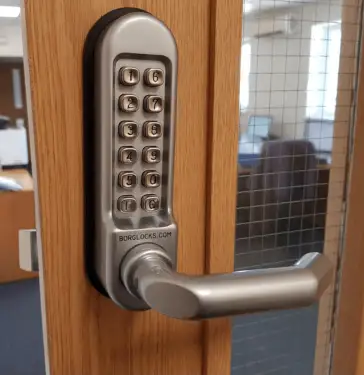 Click Here To Enlarge This Photo Of BORG Locks BL5008 SS Medium&sol;Heavy Duty Digital Lock &lpar;Round Bar&rpar; with Free Passage Mode &lpar;Front Plate only for use with Panic Hardware&rpar; - Stainless Steel