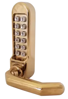 BORG Locks BL5008 PB Medium&sol;Heavy Duty Digital Lock &lpar;Round Bar&rpar; with Free Passage Mode &lpar;Front Plate only for use with Panic Hardware&rpar; - Polished Brass