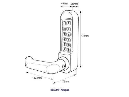 Click Here To Enlarge This Photo Of BORG Locks BL5008 PC Medium&sol;Heavy Duty Digital Lock &lpar;Round Bar&rpar; with Free Passage Mode &lpar;Front Plate only for use with Panic Hardware&rpar; - Polished Chrome