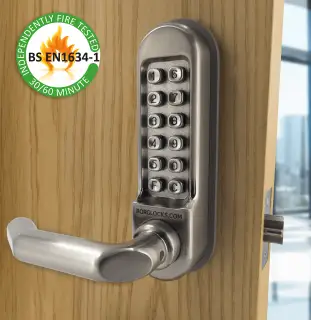 BORG Locks BL5001 FT SS FIRE RATED Medium&sol;Heavy Duty Digital Lock &lpar;Round Bar&rpar; with Free Passage Mode &lpar;60mm Latch&rpar; - Stainless Steel