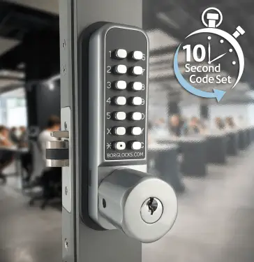 Click Here To Enlarge This Photo Of BORG Locks BL2702 ECP SC Medium Duty Digital Lock with Holdback Function&comma; Key Override & Easicode Pro Coding Chamber &lpar;28mm Latch for Aluminium&sol;Narrow Stile Doors&rpar; - Satin Chrome