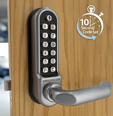 Click Here To Enlarge This Photo Of BORG Locks BL5001 ECP SC Medium&sol;Heavy Duty Round Bar Digital Lock with Free Passage Mode & Easicode Pro Coding Chamber &lpar;60mm Latch&rpar; - Satin Chrome