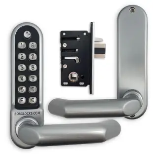 BORG Locks BL5002 ECP SC Medium&sol;Heavy Duty Round Bar Digital Lock with Free Passage Mode & Easicode Pro Coding Chamber &lpar;28mm Latch for Aluminium&sol;Narrow Stile Doors&rpar; - Satin Chrome