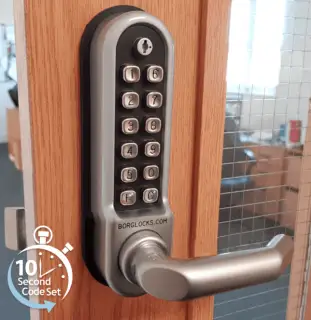 BORG Locks BL5008 ECP SS Medium&sol;Heavy Duty Digital Lock &lpar;Round Bar&rpar; with Free Passage Mode & Easicode Pro Coding Chamber &lpar;Front Plate only for use with Panic Hardware&rpar; - Stainless Steel