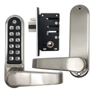 BORG Locks BL5402 ECP SC Medium&sol;Heavy Duty Flat Bar Digital Lock with Free Passage Mode & Easicode Pro Coding Chamber &lpar;28mm Latch for Aluminium&sol;Narrow Stile Doors&rpar; - Satin Chrome