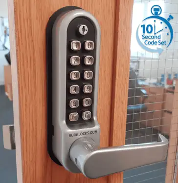Click Here To Enlarge This Photo Of BORG Locks BL5408 ECP SC Medium&sol;Heavy Duty Digital Lock &lpar;Flat Bar&rpar; with Free Passage Mode & Easicode Pro Coding Chamber &lpar;Front Plate only for use with Panic Hardware&rpar; - Satin Chrome