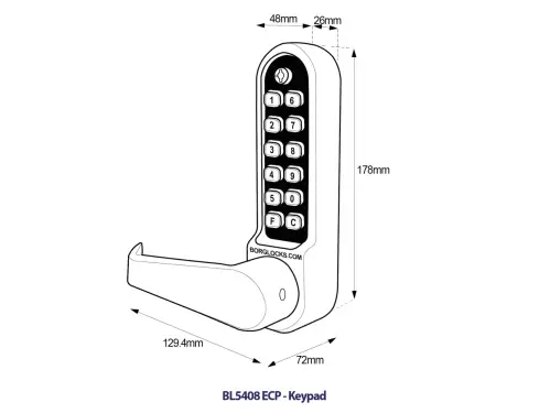 Click Here To Enlarge This Photo Of BORG Locks BL5408 ECP SC Medium&sol;Heavy Duty Digital Lock &lpar;Flat Bar&rpar; with Free Passage Mode & Easicode Pro Coding Chamber &lpar;Front Plate only for use with Panic Hardware&rpar; - Satin Chrome