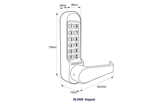 Click Here To Enlarge This Photo Of BORG Locks BL5408 ECP SS Medium&sol;Heavy Duty Digital Lock &lpar;Flat Bar&rpar; with Free Passage Mode & Easicode Pro Coding Chamber &lpar;Front Plate only for use with Panic Hardware&rpar; - Stainless Steel