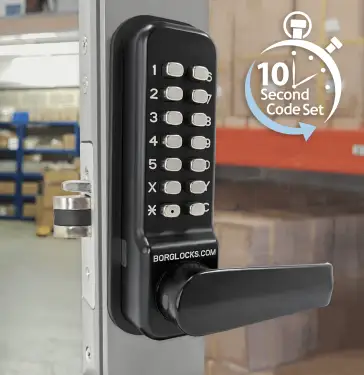 Click Here To Enlarge This Photo Of BORG Locks BL4402 ECP MG Pro Medium&sol;Heavy Duty Free Turning Digital Lock with Holdback & Easicode Pro Coding Chamber &lpar;28mm Narrow Stile Latch&rpar; - Marine Grade Black
