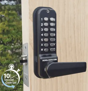 Click Here To Enlarge This Photo Of BORG Locks BL4442 ECP MG Pro Medium&sol;Heavy Duty Free Turning Back to Back Digital Lock & Easicode Pro Coding Chamber &lpar;28mm Narrow Stile Latch&rpar; - Marine Grade Black