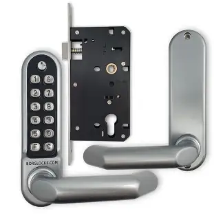 BORG Locks BL5003 ECP FT SC FIRE RATED Medium&sol;Heavy Duty Round Bar Digital Lock with Free Passage Mode & Easicode Pro Coding Chamber &lpar;60x72mm Euro Profile Lockcase&rpar; - Satin Chrome