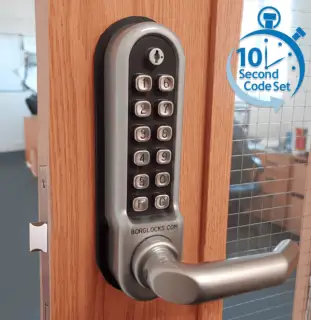 BORG Locks BL5003 ECP FT SS FIRE RATED Medium&sol;Heavy Duty Digital Lock &lpar;Round Bar&rpar; with Free Passage Mode & Easicode Pro Coding Chamber &lpar;60x72mm Euro Profile Lockcase&rpar; - Stainless Steel