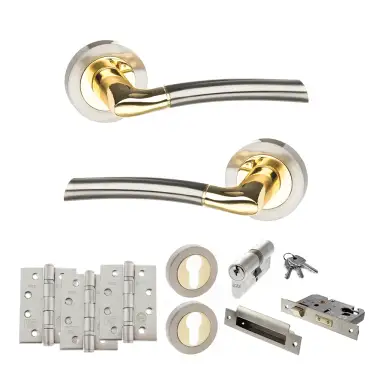 Click Here To Enlarge This Photo Of Atlantic - S33RSNBP STATUS Indiana Door Handle Pack - Satin Nickel&sol;Polished Brass