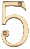 C1560 5-PB Heritage Brass Numeral 5 Face Fix 76mm &lpar;3"&rpar; Polished Brass Finish
