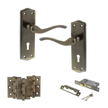 Click Here To Enlarge This Photo Of Atlantic - OE178 Old English Warwick Door Handle on Plate Pack - Antique Brass