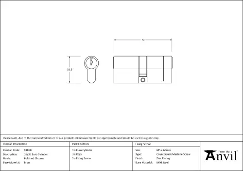 Click Here To Enlarge This Photo Of 91858 From The Anvil Polished Chrome 35&sol;35 Euro Profile Double Cylinder