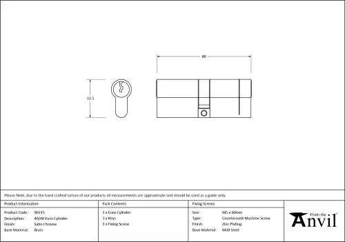 Click Here To Enlarge This Photo Of 90215 From The Anvil Satin Chrome 40&sol;40 Euro Profile Double Cylinder