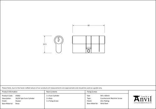 Click Here To Enlarge This Photo Of 45802 From The Anvil Pewter 30&sol;30 5pin Euro Profile Double Cylinder
