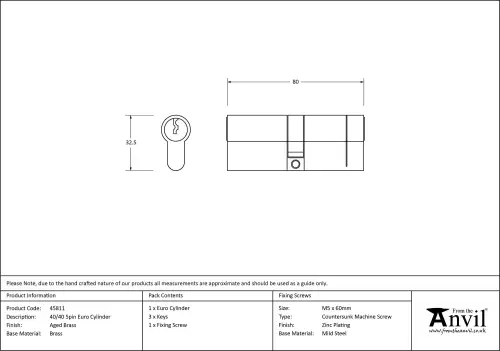 Click Here To Enlarge This Photo Of 45811 From The Anvil Aged Brass 40&sol;40 5pin Euro Profile Double Cylinder