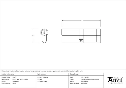 Click Here To Enlarge This Photo Of 45819 From The Anvil Aged Brass 45&sol;45 5pin Euro Profile Double Cylinder