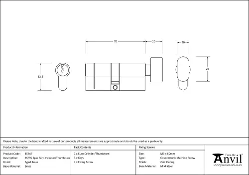 Click Here To Enlarge This Photo Of 45847 From The Anvil Aged Brass 35&sol;35 5pin Euro Profile Cylinder & Turn