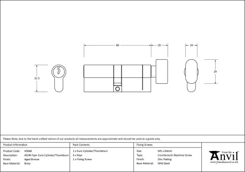 Click Here To Enlarge This Photo Of 45848 From The Anvil Aged Bronze 40&sol;40 5pin Euro Profile Cylinder & Turn