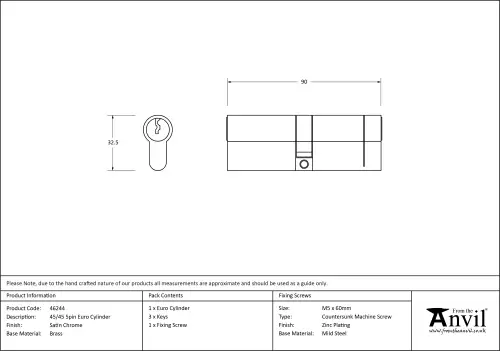 Click Here To Enlarge This Photo Of 46244 From The Anvil Satin Chrome 45&sol;45 5pin Euro Profile Double Cylinder