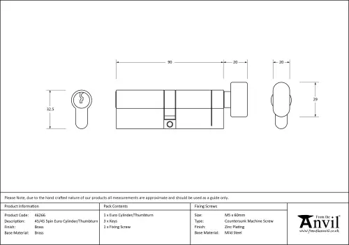 Click Here To Enlarge This Photo Of 46266 From The Anvil Brass 45&sol;45 5pin Euro Profile Cylinder & Turn