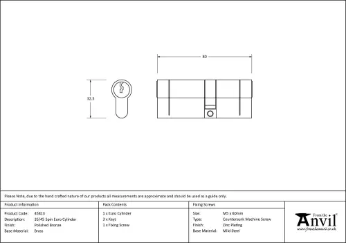 Click Here To Enlarge This Photo Of 45813 From The Anvil Polished Bronze 35&sol;45 5pin Euro Profile Double Cylinder