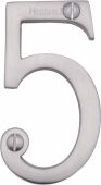 C1560 5-SC Heritage Brass Numeral 5 Face Fix 76mm &lpar;3"&rpar; Satin Chrome Finish