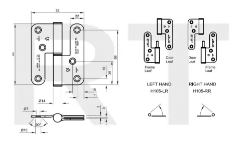Click Here To Enlarge This Photo Of H105-RR-BZP Royde & Tucker 98mm x 82mm x 3mm Grade 11 Hi-Load Journal Support Lift Off Butt Hinge &lpar;Right Hand&rpar; Bright Zinc Plated