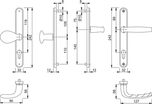 Click Here To Enlarge This Photo Of 77G&sol;3830N&sol;1530 HOPPE Atlanta 92&sol;62mm UPVC Lever&sol;Pad Door Handles on Narrow Backplate &lpar;215mm c&sol;c&rpar; - Gold &lpar;3685084&rpar;
