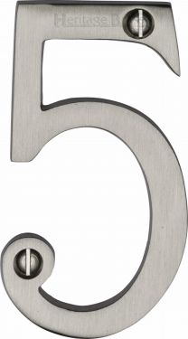 Click Here To Enlarge This Photo Of C1560 5-SN Heritage Brass Numeral 5 Face Fix 76mm &lpar;3"&rpar; Satin Nickel Finish
