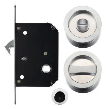 Click Here To Enlarge This Photo Of FB81SC - Zoo Hardware Fulton & Bray Sliding Door Privacy Lock Set &lpar;35-45mm Thick Doors&rpar; Satin Chrome